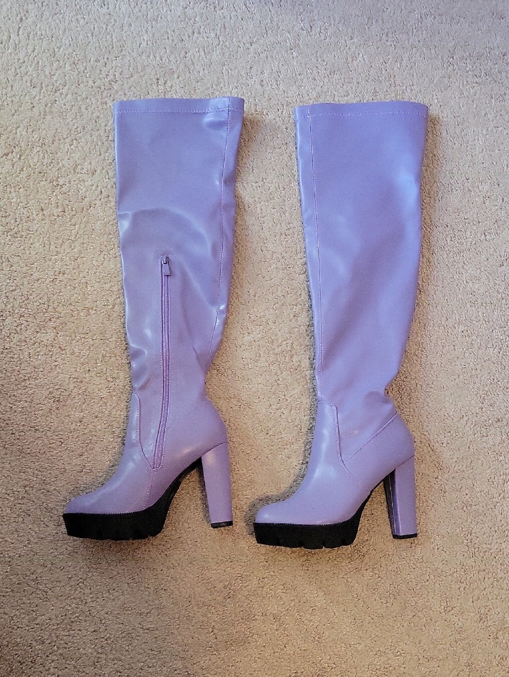Lilac Over-the-Knee Platform Boots with Block Heel